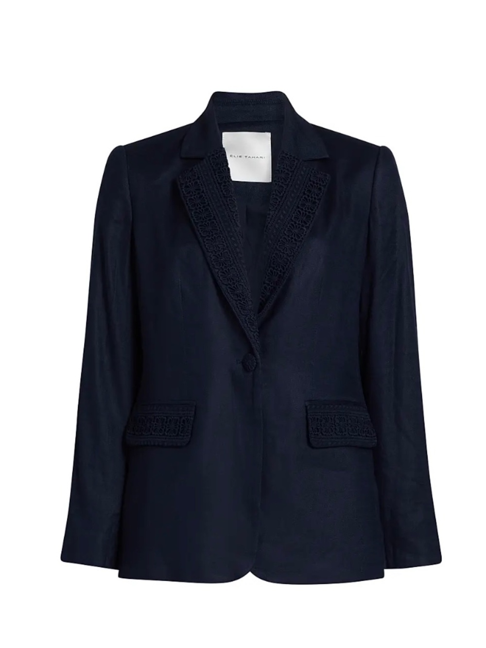Elie Tahari Aster marine blue embroidered linen blazer size S NWT